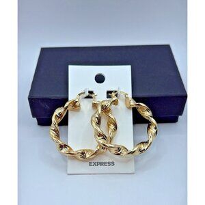 Express Twisted Gold Tone 2" Funky Flashy Hoop Loop Earrings Classy MSRP $24
